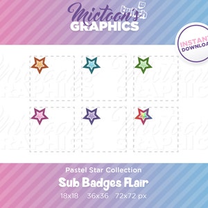 Twitch Sub Badge Flair / Stars / Streamer Graphics  / Gamer / Aesthetic / Rainbow /Pastel / Kawaii