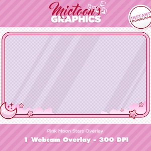 Twitch Moon Stream Overlay / Kawaii / Cute / Streamer Graphics / Aesthetic / Stars / Pink