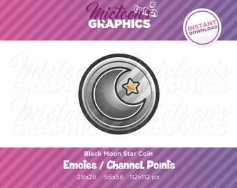 Twitch Moon Coin / Emote  / Channel Point / Streamer Graphics / Black / Shiny / Discord / Gamer / Star