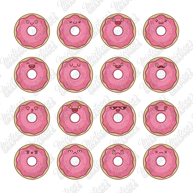 EPS /& PNG Kawaii Cute Pink Donut Clipart Digital Instant Download
