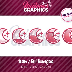 Twitch Pink Moon Sub Badges / Bit Badges / Streaming Graphics