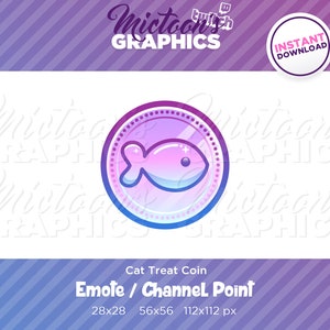 Twitch Fish Cat Treat Coin Emote / Channel Point / Streamer Graphics / Discord / Gamer / Kawaii