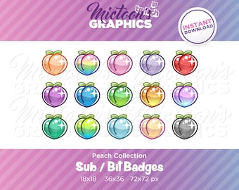 Twitch Peachy Peach Collection / Sub Badges / Bit Badges / Streamer Graphics / Kawaii / Pastel / Discord / Gamer / Fruits / Aesthetic
