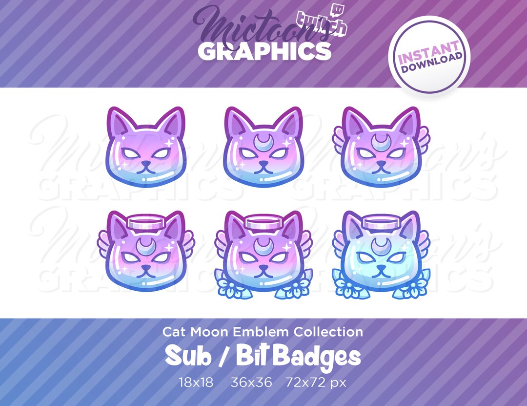 Twitch Kitty Cat Moon Emblem Collection / Sub Badges / Cheer Bit Badges ...