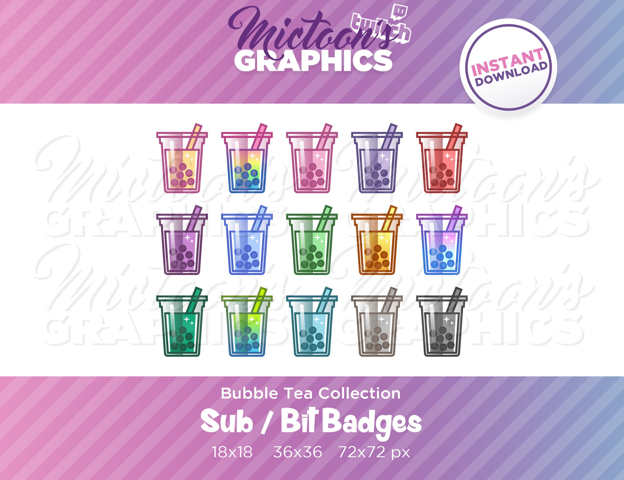 Twitch Bubble Tea Sub Badges / Bit Badges / Set / Colección / Streamer ...