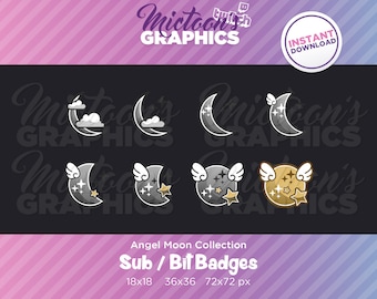 Twitch Moon Sub Badges / Cheer Bit Anstecker / Abonnent / Streamer Grafik / Discord / Gamer / Engel / Flügel / Halbmond / Ästhetik