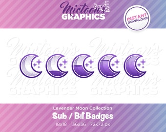 Twitch Moon Sub Abzeichen / Bit Abzeichen / Cheer / Streamer Grafik / Discord / Gamer / Lavendel / Ästhetik
