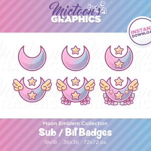 Twitch Moon Sub Badges / Bit Badges / Subscriber badges / Streamer Graphics / Discord / Gamer / Pastel / Kawaii / Aesthetic