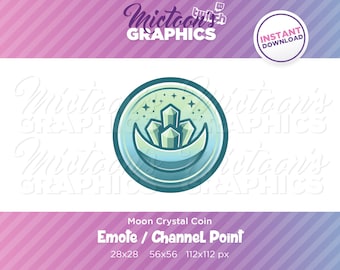 Twitch Moon Crystal Coin / Emote / Channel Point / Streamer Graphics / Teal / Glänzend / Discord / Ästhetik / Gamer