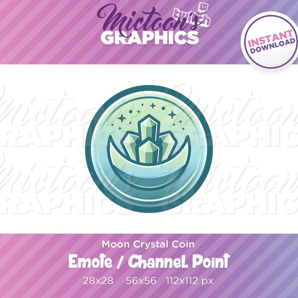 Twitch Moon Crystal Coin / Emote  / Channel Point / Streamer Graphics / Teal / Shiny / Discord / aesthetic / Gamer