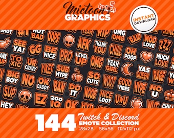 144 x Twitch Emotes / Mega Bundle Sammlung / Text / Streamer Grafiken / Discord / Gamer / Ästhetik / Orange / Pack