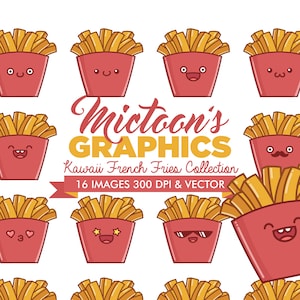 Kawaii French Fries emoji Clipart - EPS i PNG - Cyfrowe natychmiastowe pobieranie