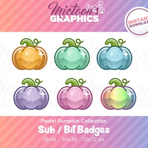Twitch Pumpkins Collection / Sub Badges / Bit Badges / Streamer Graphics / Kawaii / Pastel / Discord / Gamer / Halloween