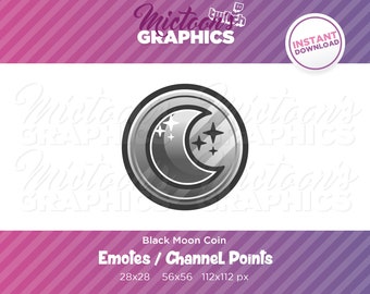 Twitch Moon Coin / Emote  / Channel Point / Streamer Graphics / Black / Shiny / Discord / Gamer