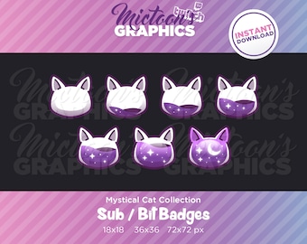 Twitch Kitty Cat Moon Sub / Cheer Bit Anstecker / Streamer Grafik / Discord / Gamer / Kawaii / Ästhetik