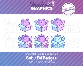 Twitch Angel Cat in a Box Collection / Sub Badges / Bit Badges / Subscriber badge / Streaming Graphics / Kitty / Kawaii / Aesthetic