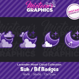 Twitch Moon Sub Badges / Bit Badges / Streamer Graphics / Discord / Gamer / Cloud / Collection / Purple
