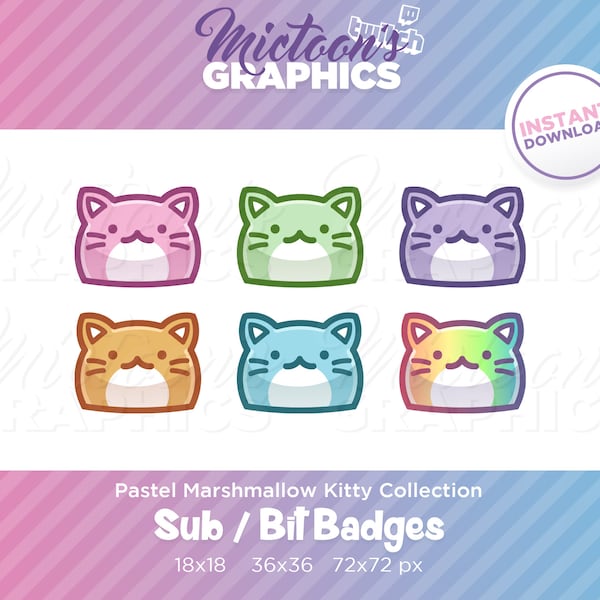 Twitch Kitty Cat Marshmallow Collection / Sub Badges / Bit Badges / Streamer Graphics / Kawaii / Pastel / Discord / Gamer / Candy