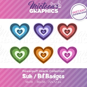 Twitch Powerpuff Hearts Sub Badges / Bit Badges / Streamer Graphics / Discord / Gamer / Kawaii / Aesthetic / Girls