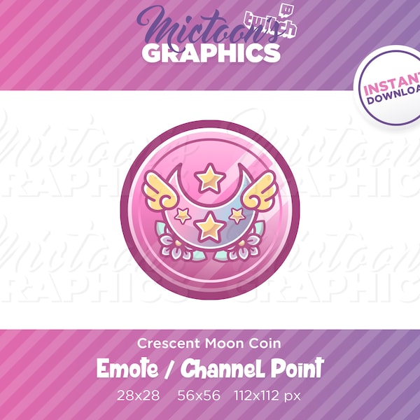 Twitch Crescent Moon Coin / Emote  / Channel Point / Streamer Graphics / Discord / Gamer / Emblem