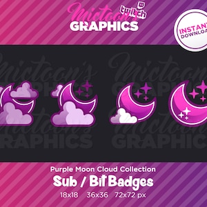 Twitch Moon Sub Badges / Bit Badges / Streamer Graphics / Discord / Gamer / Kawaii / Cloud / Collection