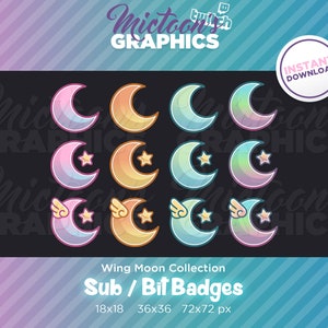 Twitch Moon Collection Sub Badges / Bit Badges / Streamer Graphics / Discord / Gamer / Pastel / Kawaii / Wing / Star