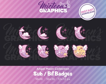 Twitch Moon Sub Badges / Cheer Bit Anstecker / Abonnent / Streamer Grafik / Discord / Gamer / Engel / Flügel / Halbmond / Ästhetik