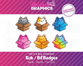 Twitch Cat in a Box Collection / Sub Badges / Bit Badges / Abonnent Badge / Streaming Grafik / Kitty / Kawaii