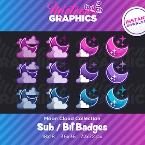 Twitch Moon Sub Badges / Bit Badges / Streamer Graphics / Discord / Gamer / Cloud / Stars / Collection