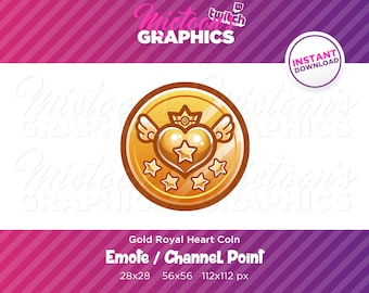 Twitch Royal Heart Coin / Emote  / Channel Point / Streamer Graphics / Discord / Gamer / Emblem / Wings / Crown / Stars / Golden