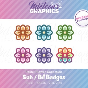 Twitch Flower Collection Sub Badges / Bit Badges / Streamer Graphics / Discord / Gamer / Pastel