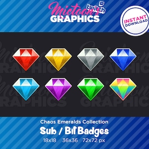 Twitch Chaos Emeralds Sub Badges / Cheer Bit Badges / Set / Collection / Streamer Graphics / Discord / Gamer / Aesthetic / Gems / Diamonds