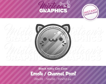 Twitch Black Kitty Cat Coin Emote / Channel Point / Streamer Graphics / Discord / Gamer / Kawaii