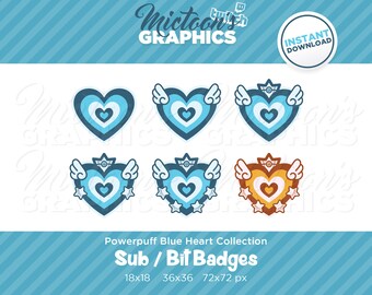 Twitch Powerpuff Hearts Wings Sub Badges / Bit Badges / Streamer Graphics / Discord / Gamer / Kawaii / Aesthetic / Girls