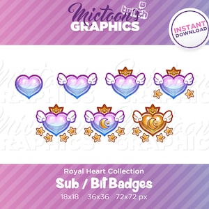 Twitch Royal Heart Wings Sub Badges / Bit Badges / Set / Collection / Streamer Graphics / Discord / Gamer / Kawaii / Aesthetic