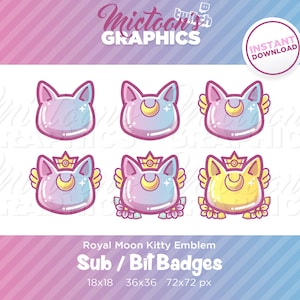 Twitch Kitty Cat Moon Emblem Collection Sub Badges / Bit Badges / Streamer Graphics / Discord / Gamer / Pastel / Kawaii / Estética