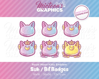 Twitch Kitty Cat Moon Emblem Collection Sub Badges / Bit Badges / Streamer Graphics / Discord / Gamer / Pastel / Kawaii / Aesthetic