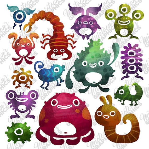 Watercolor Weird Monsters Clipart - Monster Creature Art PNG - Water  colored Monsters Digital Illustrations - Instant download