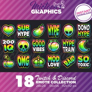 18 x Twitch Emotes / Bundle Collection / Texto / Streamer Graphics / Discord / Gamer / Aesthetic / Pack