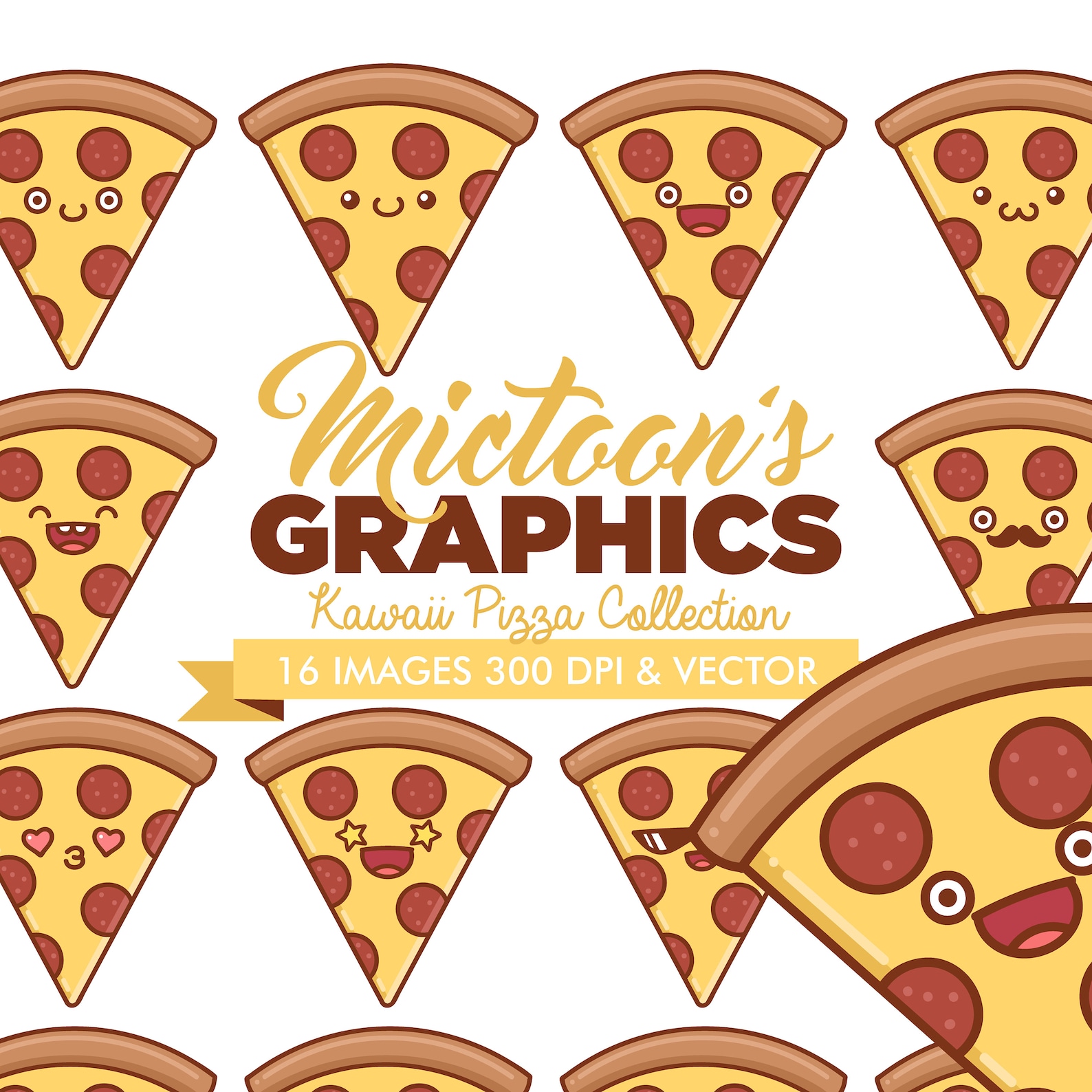 Kawaii Pizza Emoji Clipart Cute Pizza Design PNG Vector Pizza Cartoon