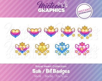 Twitch Royal Heart Wings Sub Badges / Bit Badges / Set / Sammlung / Streamer Grafik / Discord / Gamer / Kawaii / Ästhetik