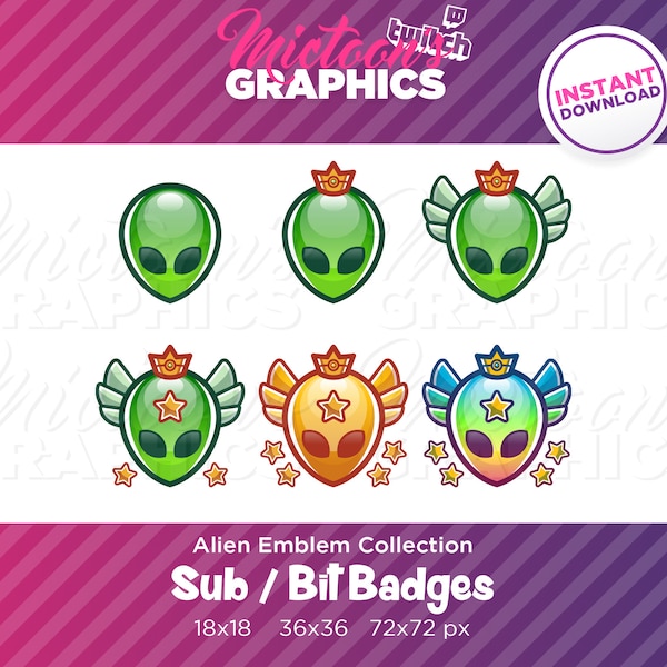 Twitch Alien Sub Badges / Cheer Bit Badges / Streamer Graphics / Discord / Gamer / UFO