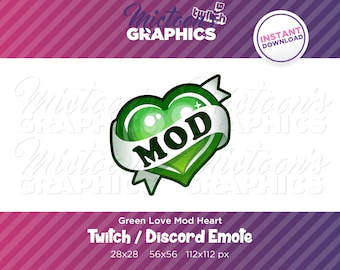 Twitch Mod Love / Emote  / Green Heart / Streamer Graphics / Discord / Gamer / Aesthetic