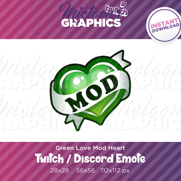 Twitch Mod Love / Emote / Green Heart / Streamer Graphics / Discord / Gamer / Ästhetik