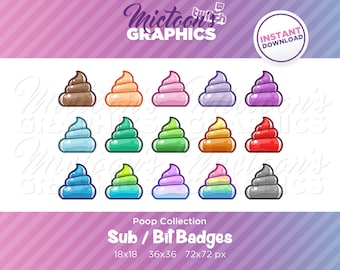 Twitch Poop Sub Badges / Bit Badges / Abonnent Badges / Streamer Grafik / Ästhetik / Kawaii / Niedlich / Discord / Gamer / Set