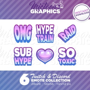 6 x Twitch Emotes / Bundle Collection / Text / Streamer Graphics / Discord / Gamer / Aesthetic / Pack