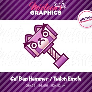 Twitch Purple Kawaii Cat Ban Hammer / Emote / Streamer Graphics