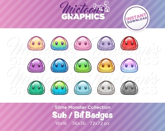 Twitch Slime Sub Badges / Bit Badges / Abonnent Abzeichen / Streamer Grafik / Monster / Ästhetik / Kawaii / Niedlich / Discord / Gamer / Set