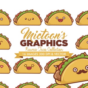 Kawaii Taco emoji Clip Arts - PNG & EPS - Digital Instant download