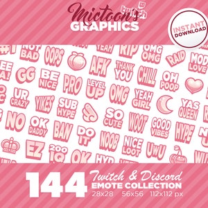 144 x Twitch Emotes / Mega Bundle Collection / Texto / Streamer Graphics / Discord / Gamer / Estética / Pastel / Pack
